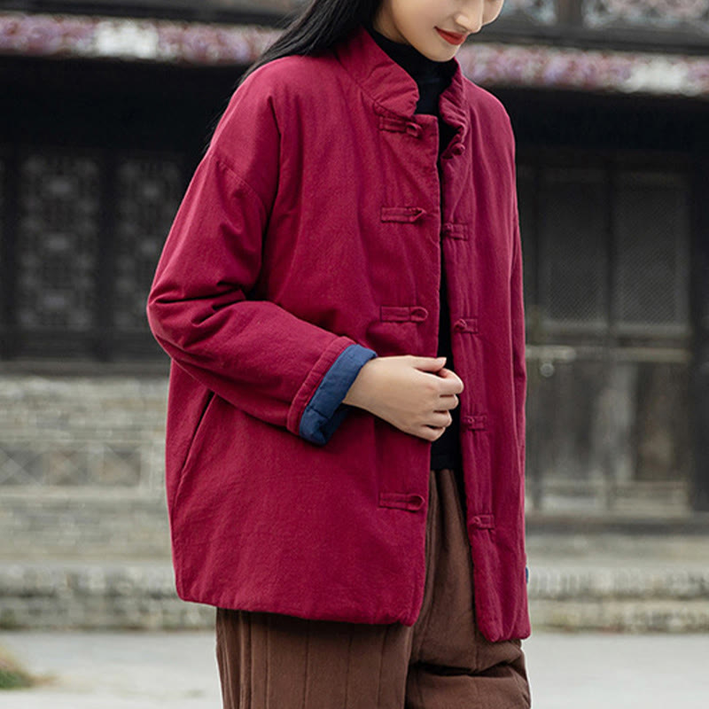 Chaqueta térmica de algodón de manga larga con botones de rana para mujer, de Buddha Stones, con bolsillos, para invierno - image 23