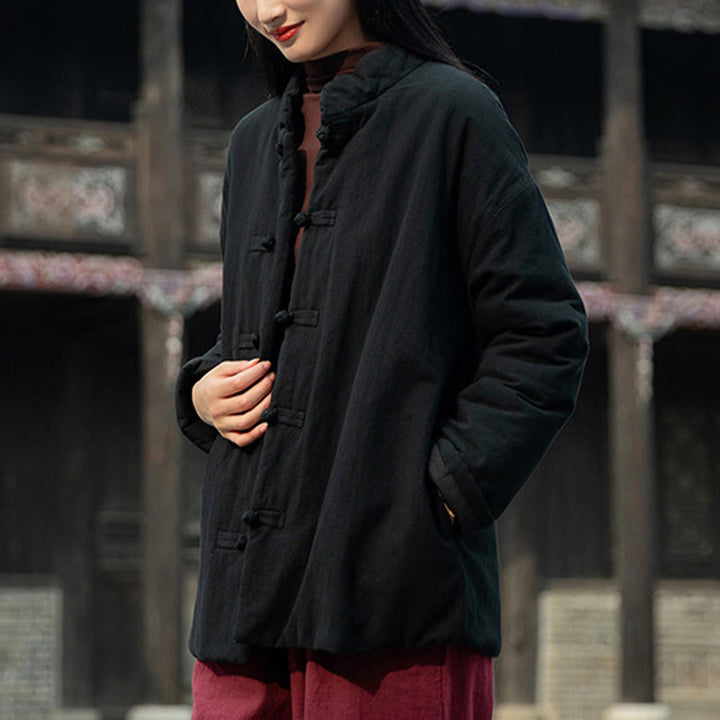 Chaqueta térmica de algodón de manga larga con botones de rana para mujer, de Buddha Stones, con bolsillos, para invierno - image 14