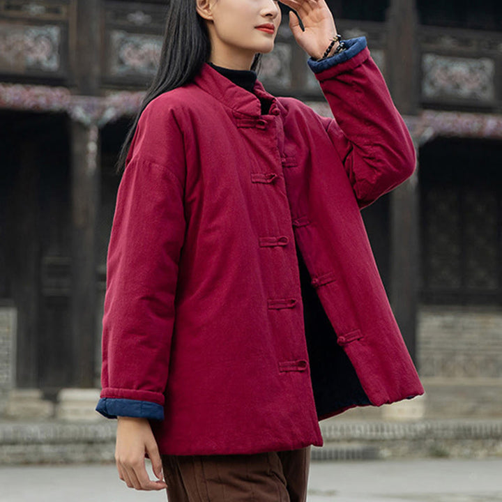 Chaqueta térmica de algodón de manga larga con botones de rana para mujer, de Buddha Stones, con bolsillos, para invierno - image 20