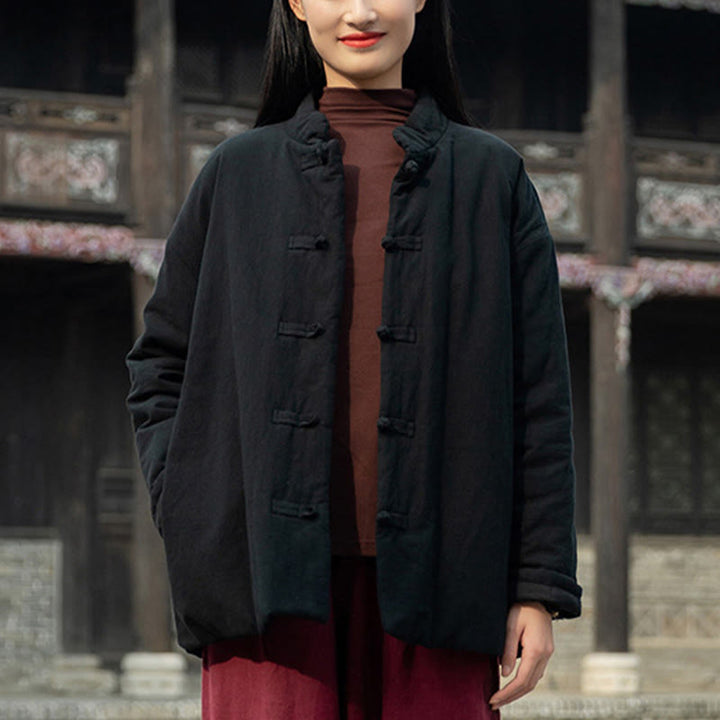 Chaqueta térmica de algodón de manga larga con botones de rana para mujer, de Buddha Stones, con bolsillos, para invierno - Negro - US4-6, UK/AU8-10, EU36-38 (F) - image 11