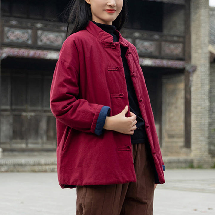 Chaqueta térmica de algodón de manga larga con botones de rana para mujer, de Buddha Stones, con bolsillos, para invierno - image 22