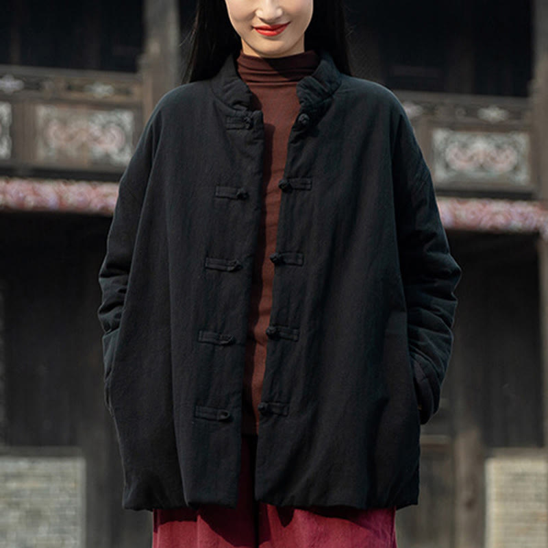 Chaqueta térmica de algodón de manga larga con botones de rana para mujer, de Buddha Stones, con bolsillos, para invierno - image 16