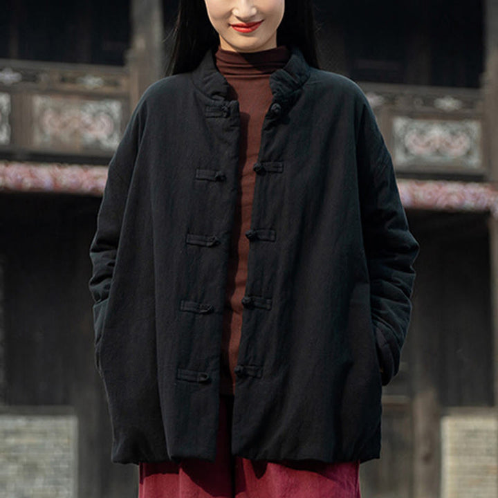 Chaqueta térmica de algodón de manga larga con botones de rana para mujer, de Buddha Stones, con bolsillos, para invierno - image 16