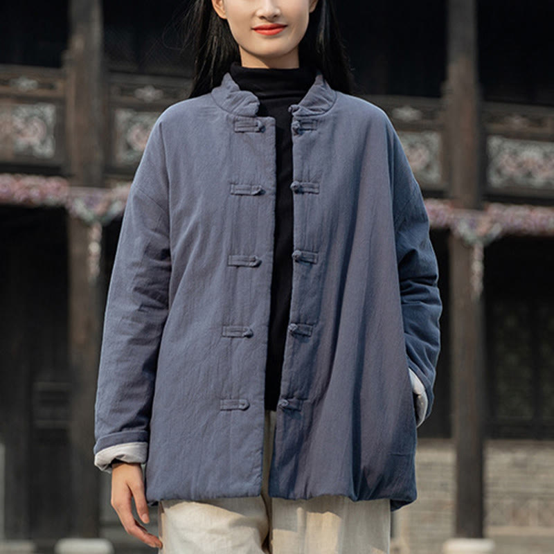 Chaqueta térmica de algodón de manga larga con botones de rana para mujer, de Buddha Stones, con bolsillos, para invierno - Gris - US4-6, UK/AU8-10, EU36-38 (F) - image 25