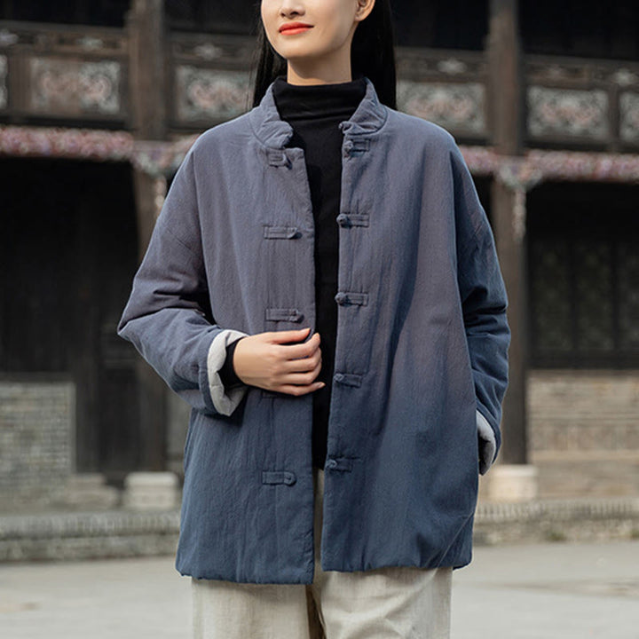 Chaqueta térmica de algodón de manga larga con botones de rana para mujer, de Buddha Stones, con bolsillos, para invierno - image 26