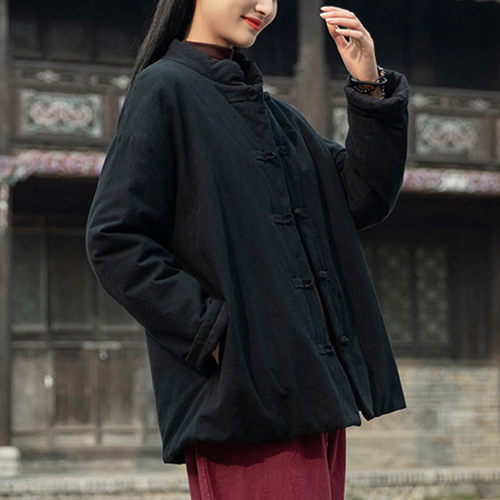 Chaqueta térmica de algodón de manga larga con botones de rana para mujer, de Buddha Stones, con bolsillos, para invierno - image 13