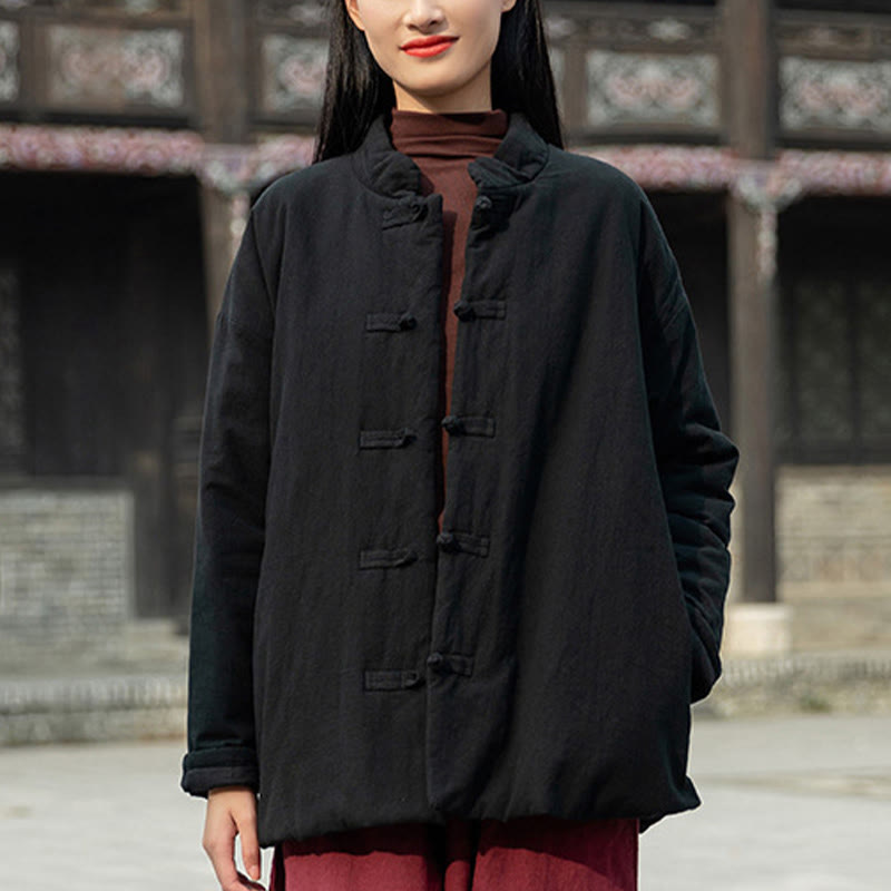 Chaqueta térmica de algodón de manga larga con botones de rana para mujer, de Buddha Stones, con bolsillos, para invierno - image 15