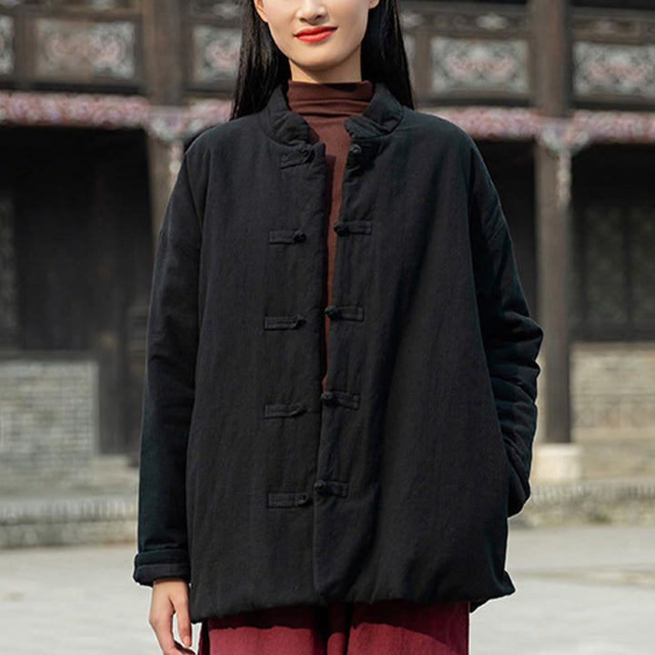 Chaqueta térmica de algodón de manga larga con botones de rana para mujer, de Buddha Stones, con bolsillos, para invierno - image 15