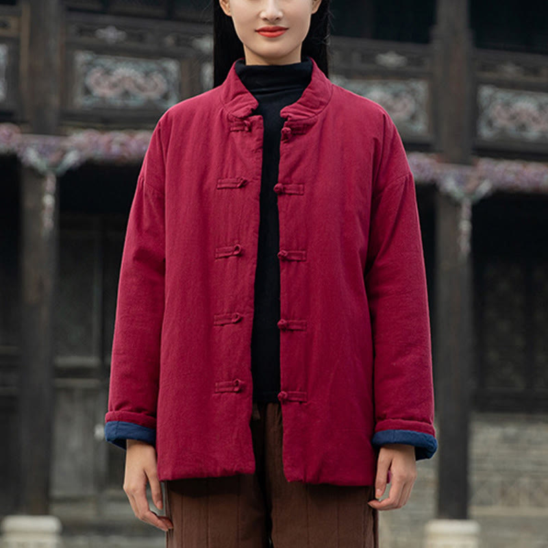 Chaqueta térmica de algodón de manga larga con botones de rana para mujer, de Buddha Stones, con bolsillos, para invierno - image 19