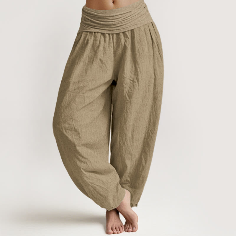 Pantalones harén de algodón con cintura elástica para mujer, color tostado y piedras de Buddha Stones - Broncearse - US16，UK/AU20，EU48 (3XL) - image 0
