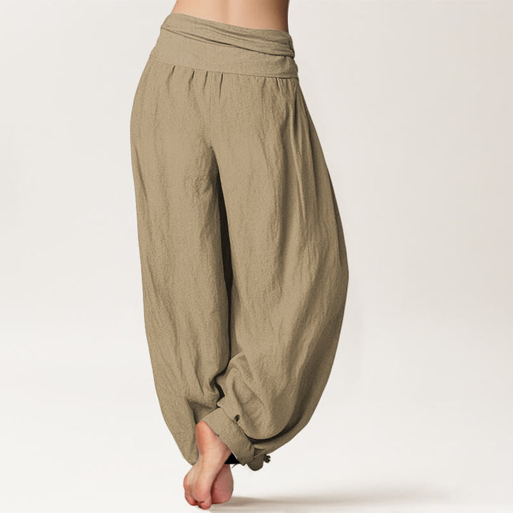 Pantalones harén de algodón con cintura elástica para mujer, color tostado y piedras de Buddha Stones - image 1