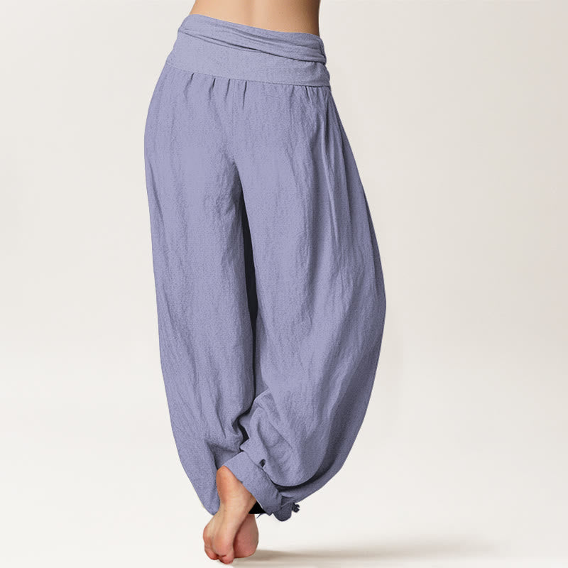 Pantalones harén de algodón Buddha Stones para mujer, color morado medio, con cintura elástica - image 1