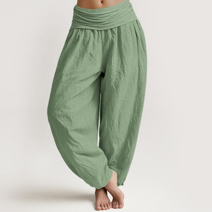 Pantalones harén de algodón verde liso con cintura elástica para mujer de Buddha Stones - Aguamarina medio - US16，UK/AU20，EU48 (3XL) - image 0