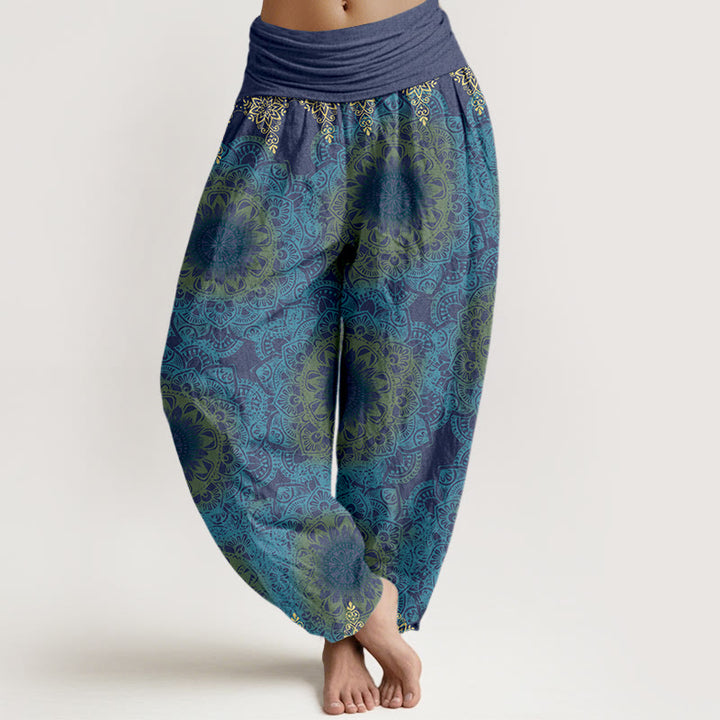 Pantalones Buddha Stones de algodón puro con estampado de mandalas triangulares para mujer, cintura elástica - Azul acero - US22，UK/AU26，EU54 (6XL) - image 8
