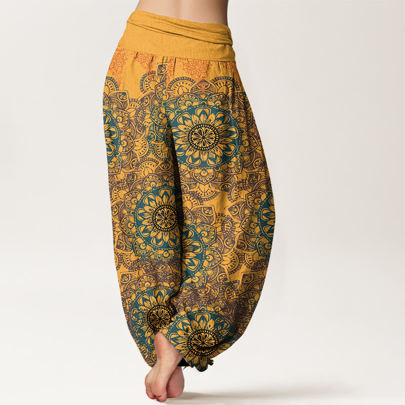 Pantalones bombachos de cintura elástica para mujer con estampado de mandalas triangulares de algodón y Buddha Stones - image 12