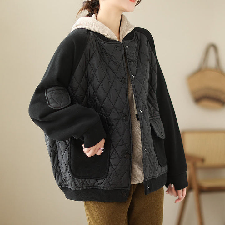 Chaqueta gruesa de manga larga para mujer con estampado de diamantes y Buddha Stones y bolsillos - image 14