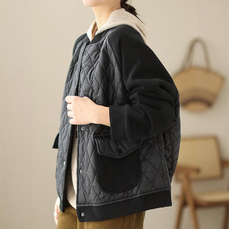 Chaqueta gruesa de manga larga para mujer con estampado de diamantes y Buddha Stones y bolsillos - image 13