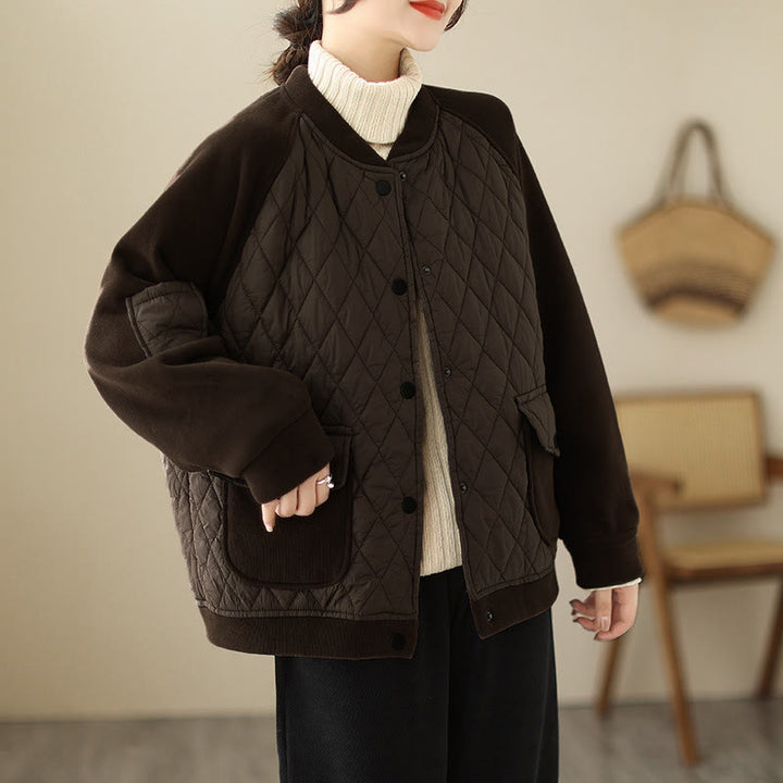 Chaqueta gruesa de manga larga para mujer con estampado de diamantes y Buddha Stones y bolsillos - image 3