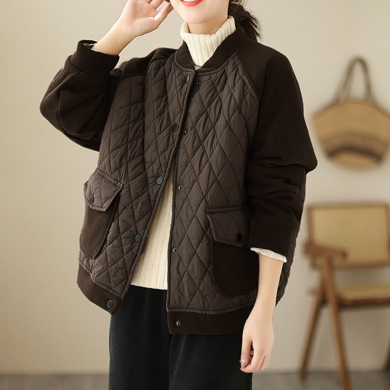 Chaqueta gruesa de manga larga para mujer con estampado de diamantes y Buddha Stones y bolsillos - image 1