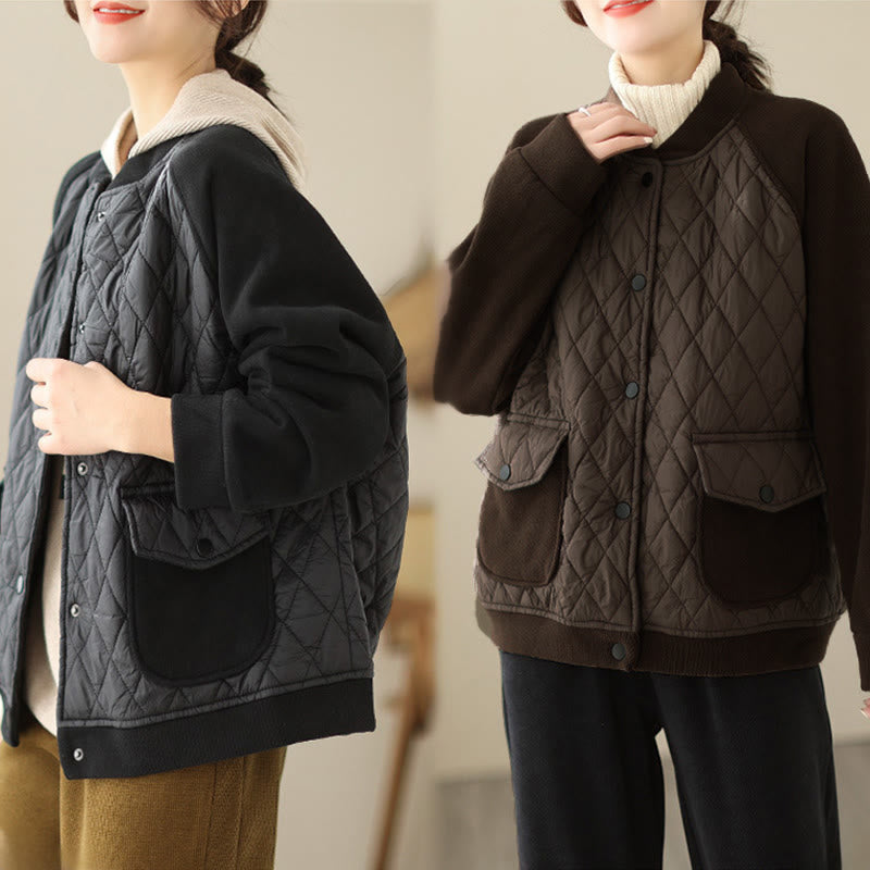 Chaqueta gruesa de manga larga para mujer con estampado de diamantes y Buddha Stones y bolsillos - image 16