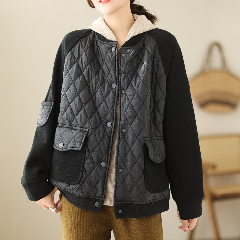 Chaqueta gruesa de manga larga para mujer con estampado de diamantes y Buddha Stones y bolsillos - Negro - US8-10，UK/AU12-14，EU40-42 (2XL) - image 11