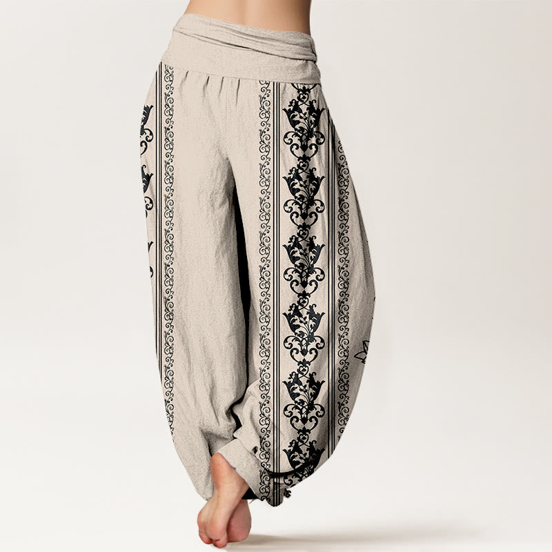 Pantalones Buddha Stones de algodón puro con diseño de flores de loto, doble dorje, vajra, Namaste y Om, con cintura elástica para mujer - image 12