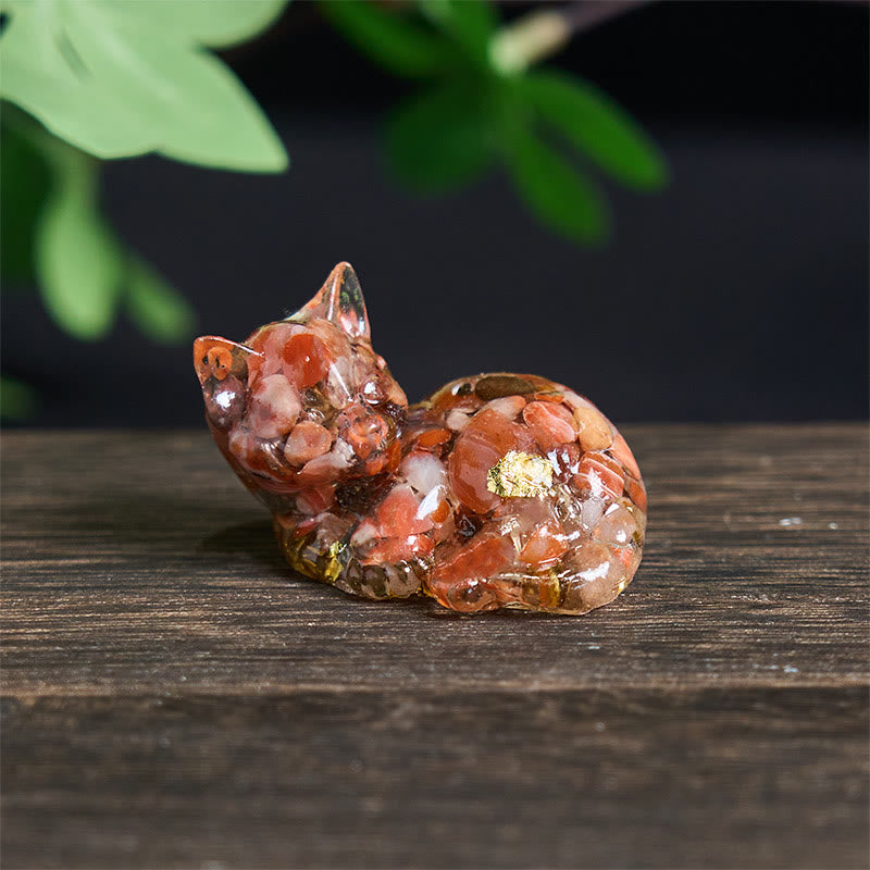 Buddha Stones, fragmento de cristal, resina epoxi, decoración pequeña con forma de gato.  - Ágata roja (32 x 43 x 53 mm) - image 19