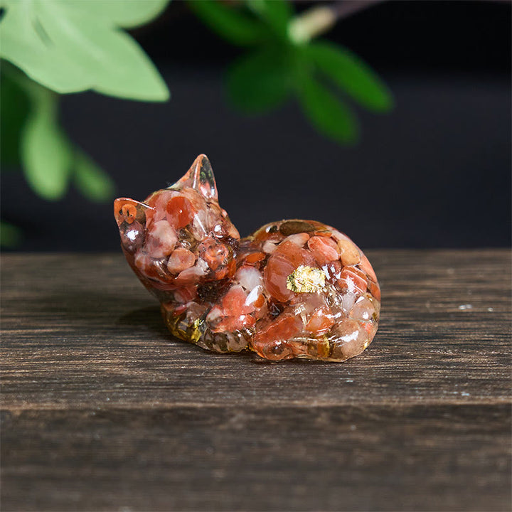 Buddha Stones, fragmento de cristal, resina epoxi, decoración pequeña con forma de gato.  - Ágata roja (32 x 43 x 53 mm) - image 19