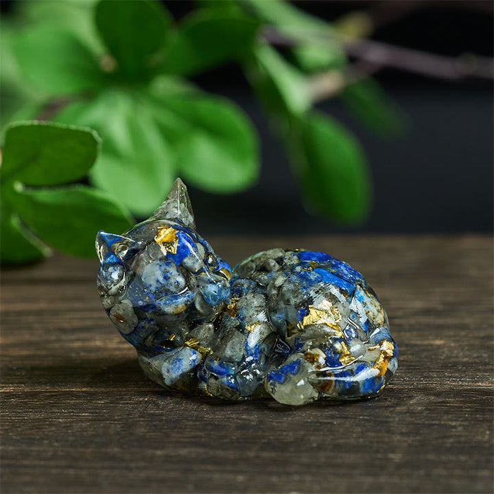 Buddha Stones, fragmento de cristal, resina epoxi, decoración pequeña con forma de gato.  - Decoraciones de lazurita (32 x 43 x 53 mm) - image 0