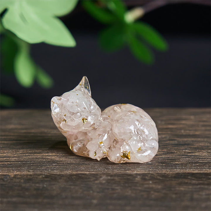 Buddha Stones, fragmento de cristal, resina epoxi, decoración pequeña con forma de gato.  - Cristal rosa (32 x 43 x 53 mm) - image 13