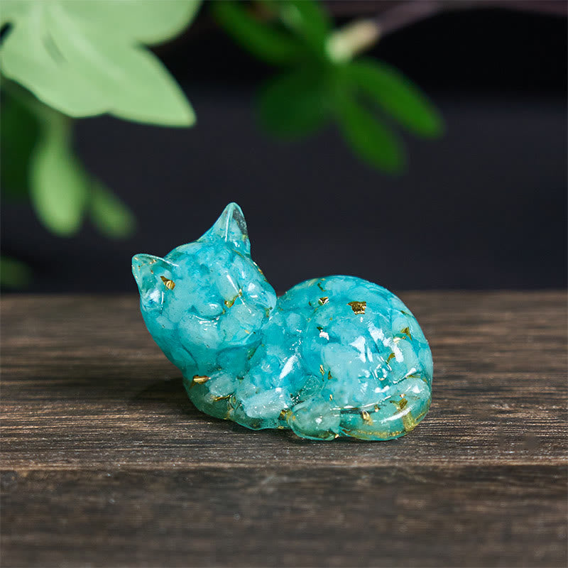 Buddha Stones, fragmento de cristal, resina epoxi, decoración pequeña con forma de gato.  - Aguamarina (32*43*53 mm) - image 16