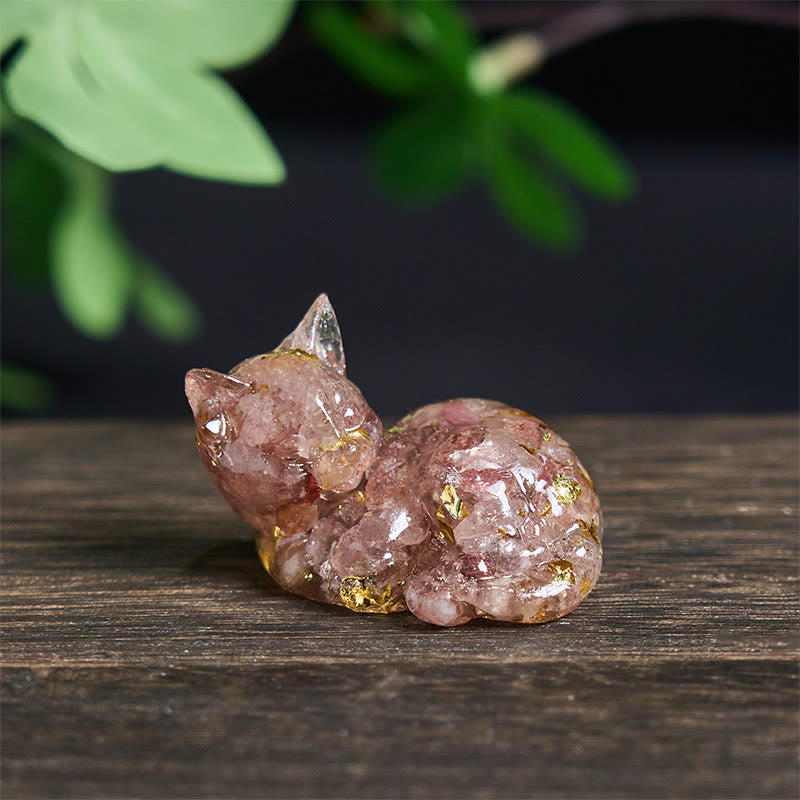 Buddha Stones, fragmento de cristal, resina epoxi, decoración pequeña con forma de gato.  - Cuarzo fresa (32 x 43 x 53 mm) - image 10