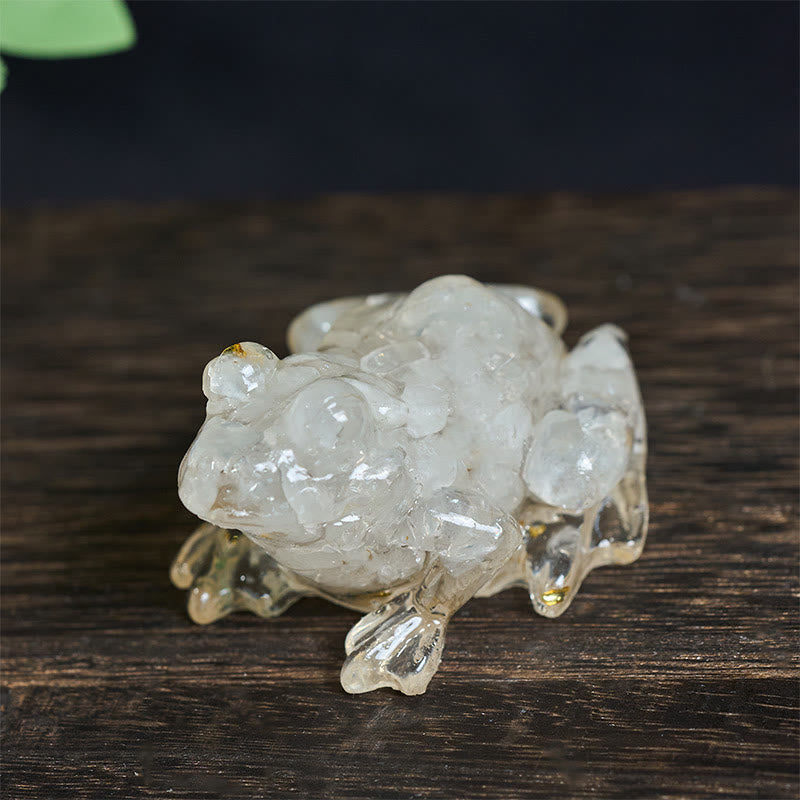 Estatua decorativa de rana pequeña con Buddha Stones, resina con gotas de cristal y pasión - Turquesa blanca (65*55*38 mm) - image 6
