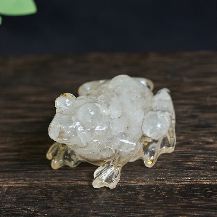 Estatua decorativa de rana pequeña con Buddha Stones, resina con gotas de cristal y pasión - Turquesa blanca (65*55*38 mm) - image 6