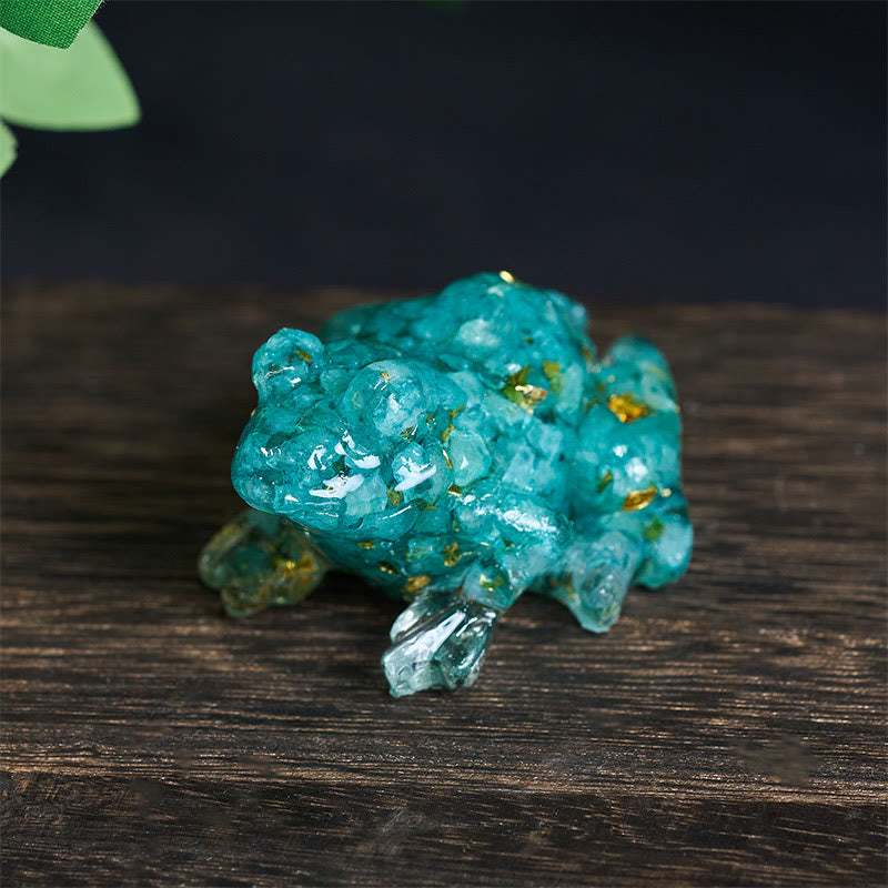 Estatua decorativa de rana pequeña con Buddha Stones, resina con gotas de cristal y pasión - Aguamarina (65*55*38 mm) - image 31