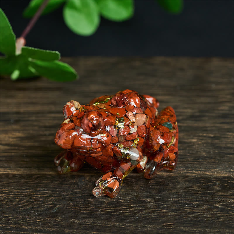 Estatua decorativa de rana pequeña con Buddha Stones, resina con gotas de cristal y pasión - Jaspe rojo (65*55*38 mm) - image 0