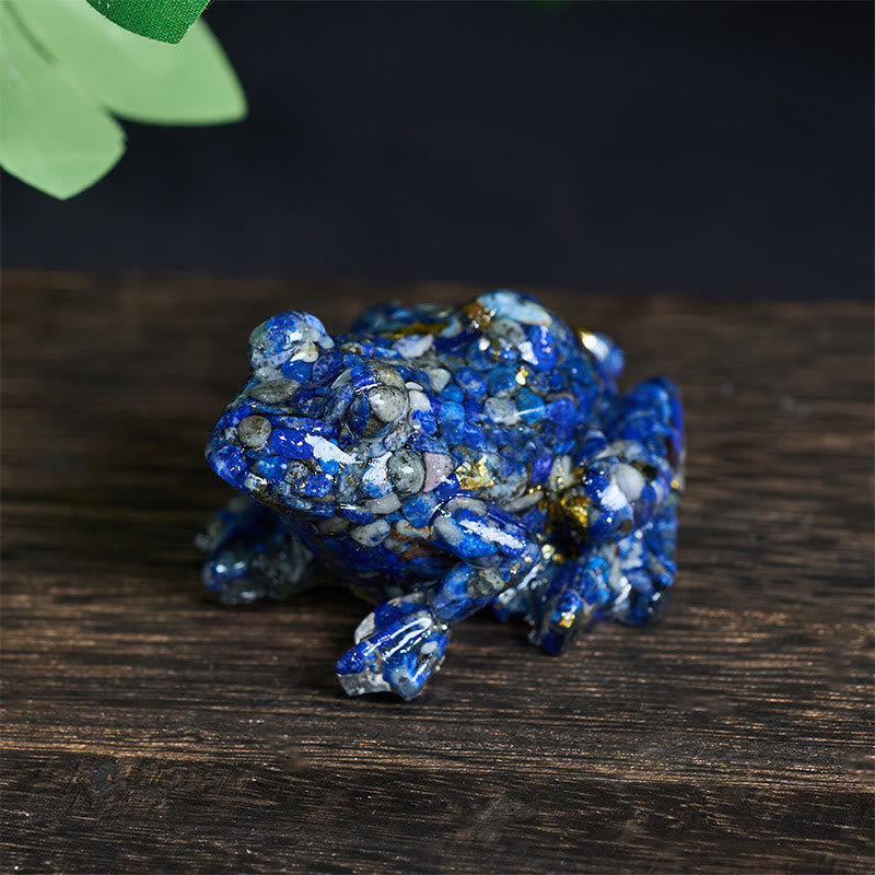 Estatua decorativa de rana pequeña con Buddha Stones, resina con gotas de cristal y pasión - Lazurita (65*55*38 mm) - image 14