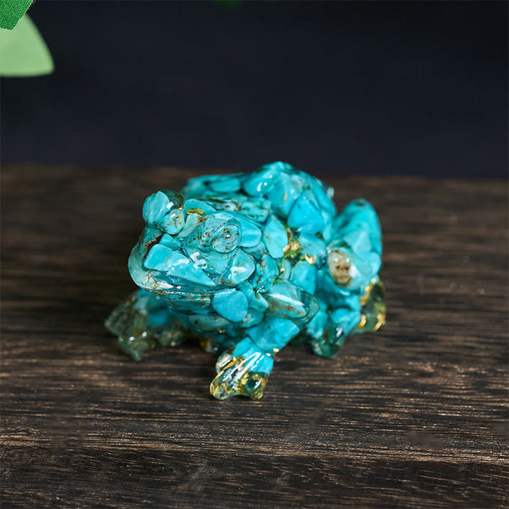 Estatua decorativa de rana pequeña con Buddha Stones, resina con gotas de cristal y pasión - Turquesa (65*55*38 mm) - image 17