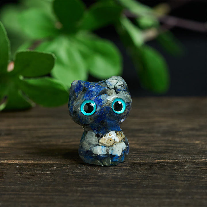 Estatua decorativa de purificación de gato pequeño con Buddha Stones, resina con gotas de cristal y cristal - Lazurita (34*25*22 mm) - image 3