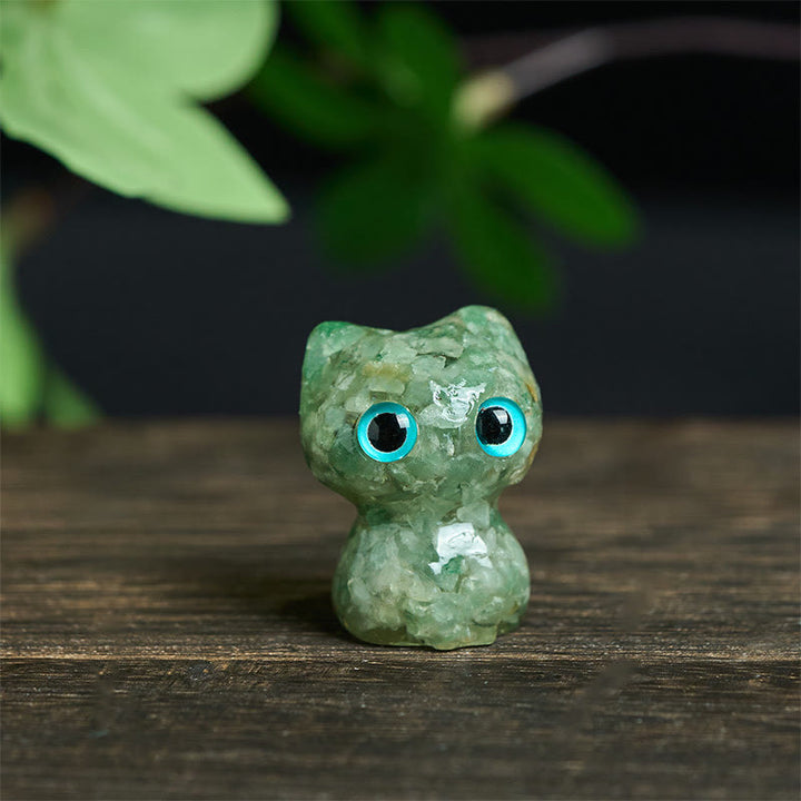 Estatua decorativa de purificación de gato pequeño con Buddha Stones, resina con gotas de cristal y cristal - Aventurina verde (34 x 25 x 22 mm) - image 18