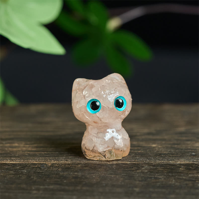 Estatua decorativa de purificación de gato pequeño con Buddha Stones, resina con gotas de cristal y cristal - Cristal rosa (34 x 25 x 22 mm) - image 12