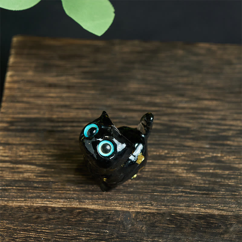 Buddha Stones Estatua decorativa de resina con forma de gato pequeño con goteo de cristal - image 1