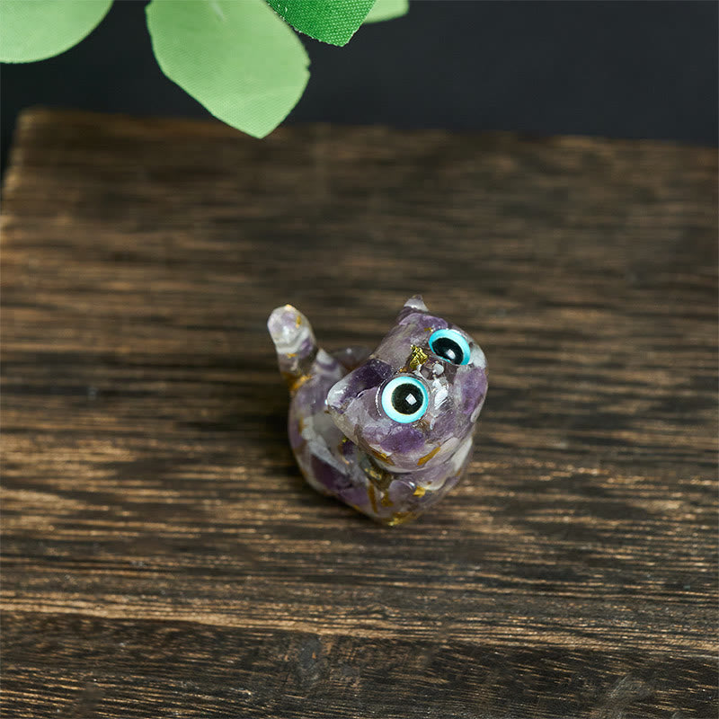 Buddha Stones Estatua decorativa de resina con forma de gato pequeño con goteo de cristal - Amatista (36*32*22 mm) - image 12