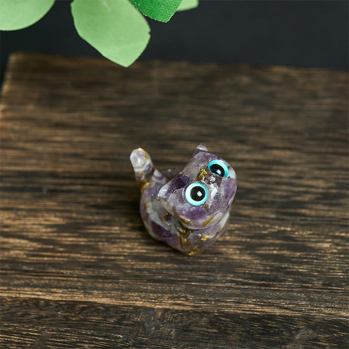 Buddha Stones Estatua decorativa de resina con forma de gato pequeño con goteo de cristal - Amatista (36*32*22 mm) - image 12
