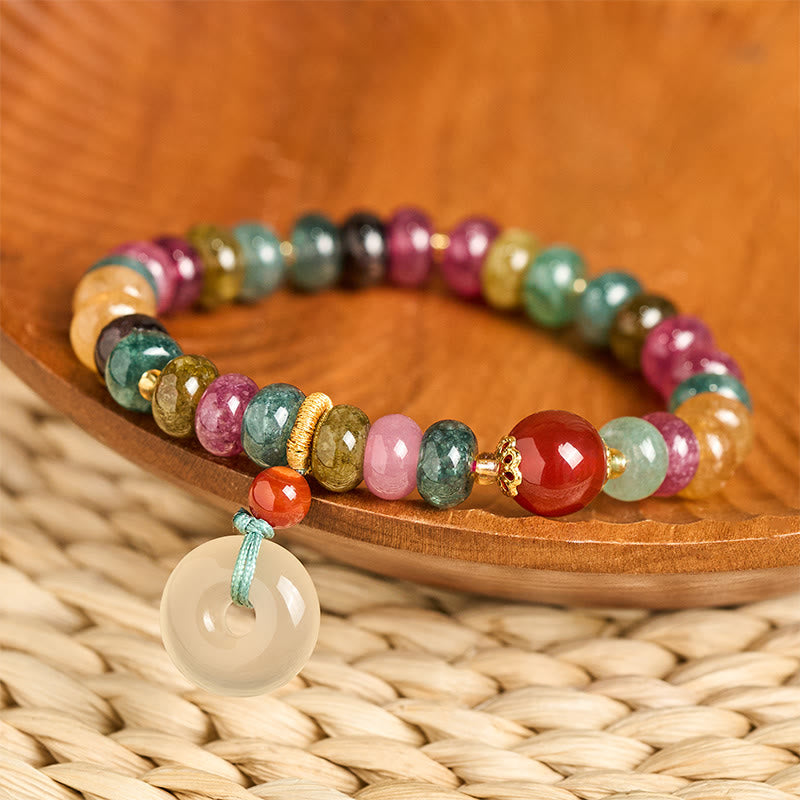 Pulsera de amor con hebilla de la paz de Buddha Stones y turmalina calcedonia - Turmalina (circunferencia de la muñeca: 14-16 cm) - image 0