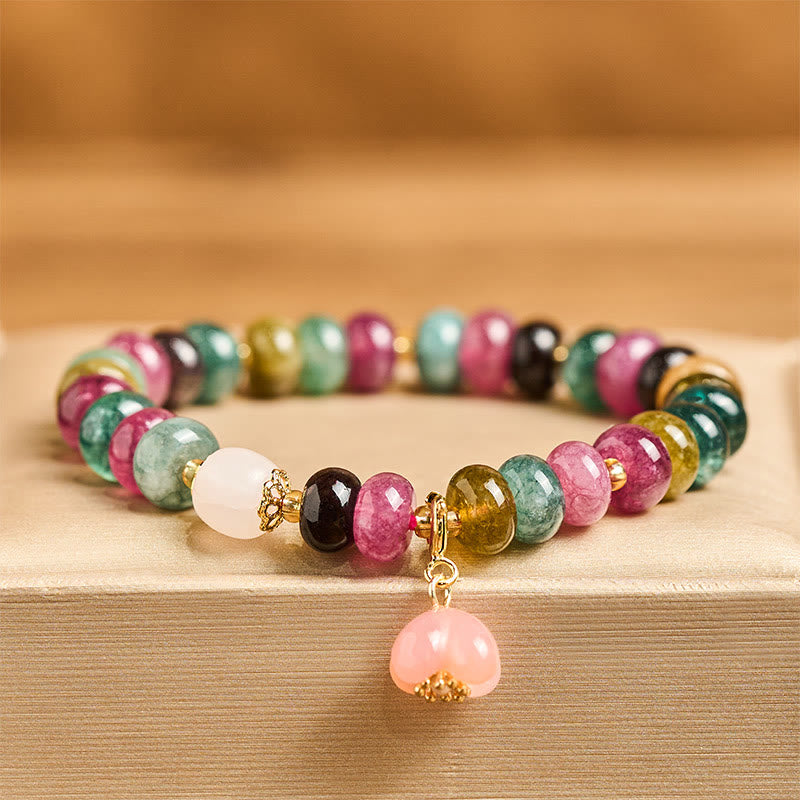 Pulsera de amor con Buddha Stones, turmalina, ágata Yanyuan y flores de durazno - Turmalina (circunferencia de la muñeca: 14-16 cm) - image 0