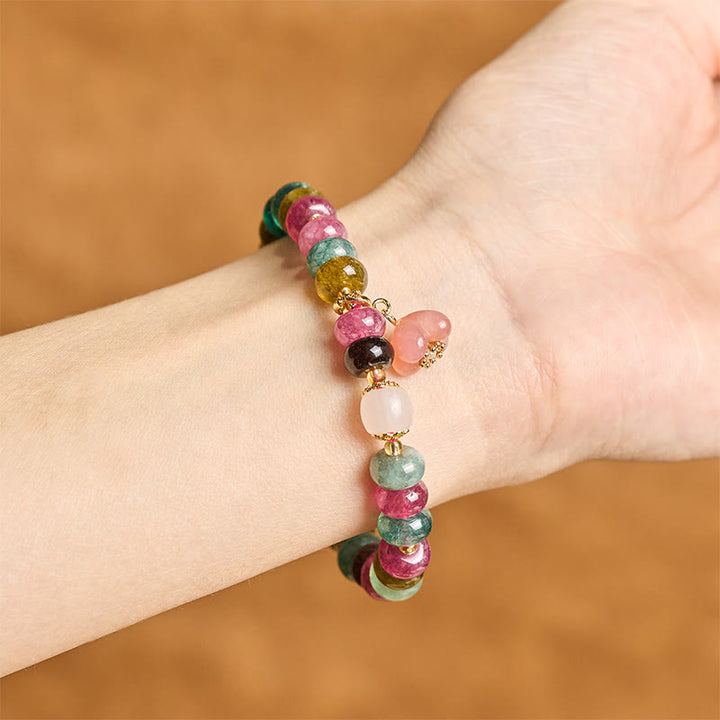 Pulsera de amor con Buddha Stones, turmalina, ágata Yanyuan y flores de durazno - image 4