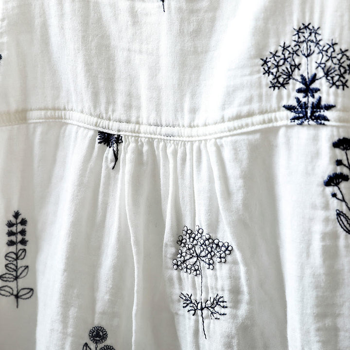 Camisa de algodón de manga larga con botones y bordado floral de Buddha Stones para mujer - image 8