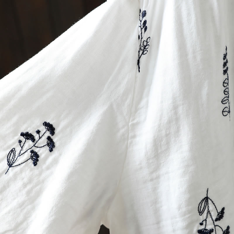 Camisa de algodón de manga larga con botones y bordado floral de Buddha Stones para mujer - image 12