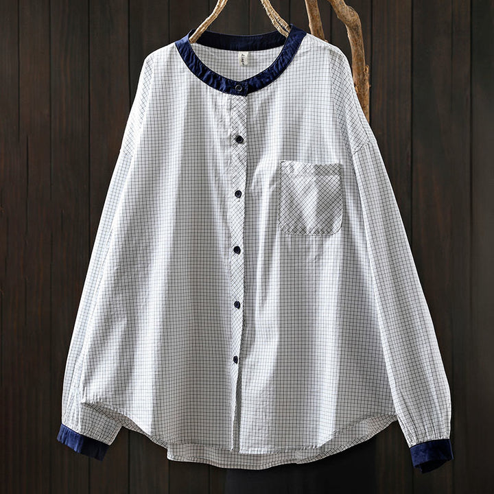 Camisa de algodón de manga larga para mujer con botones en contraste y estampado de Buddha Stones - image 5